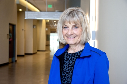 Mary Lou Block standing in Gothenburg Health