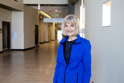 Mary Lou Block standing in Gothenburg Health